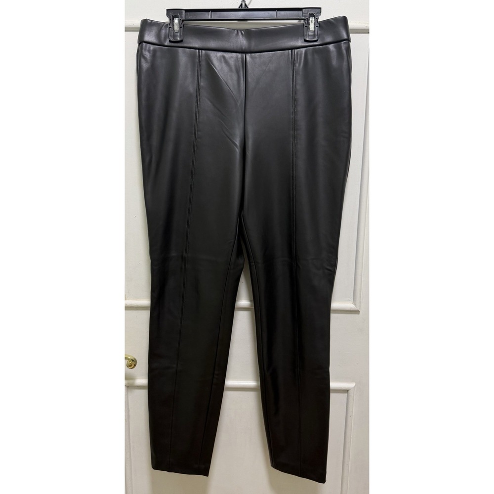 Talbots Leggings Pants Womens Sz 10 Black Faux Leather High Rise Side Zip Casual